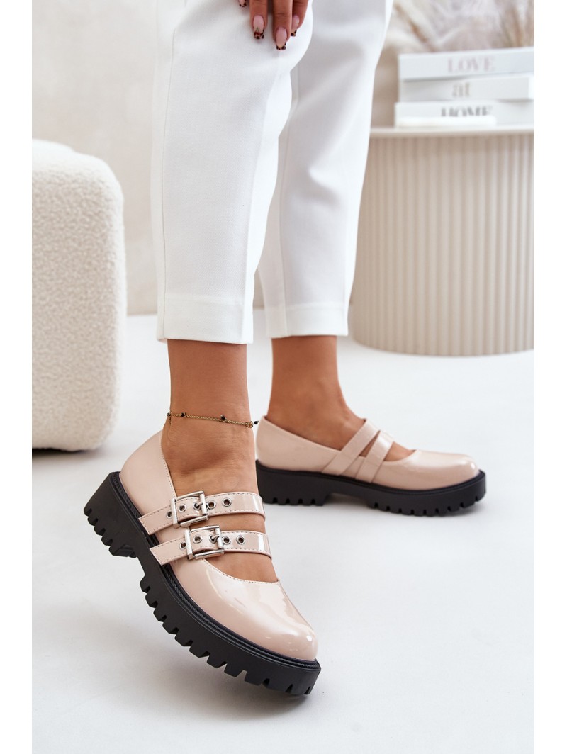 Women's Patent Shoes With Straps Beige Terione