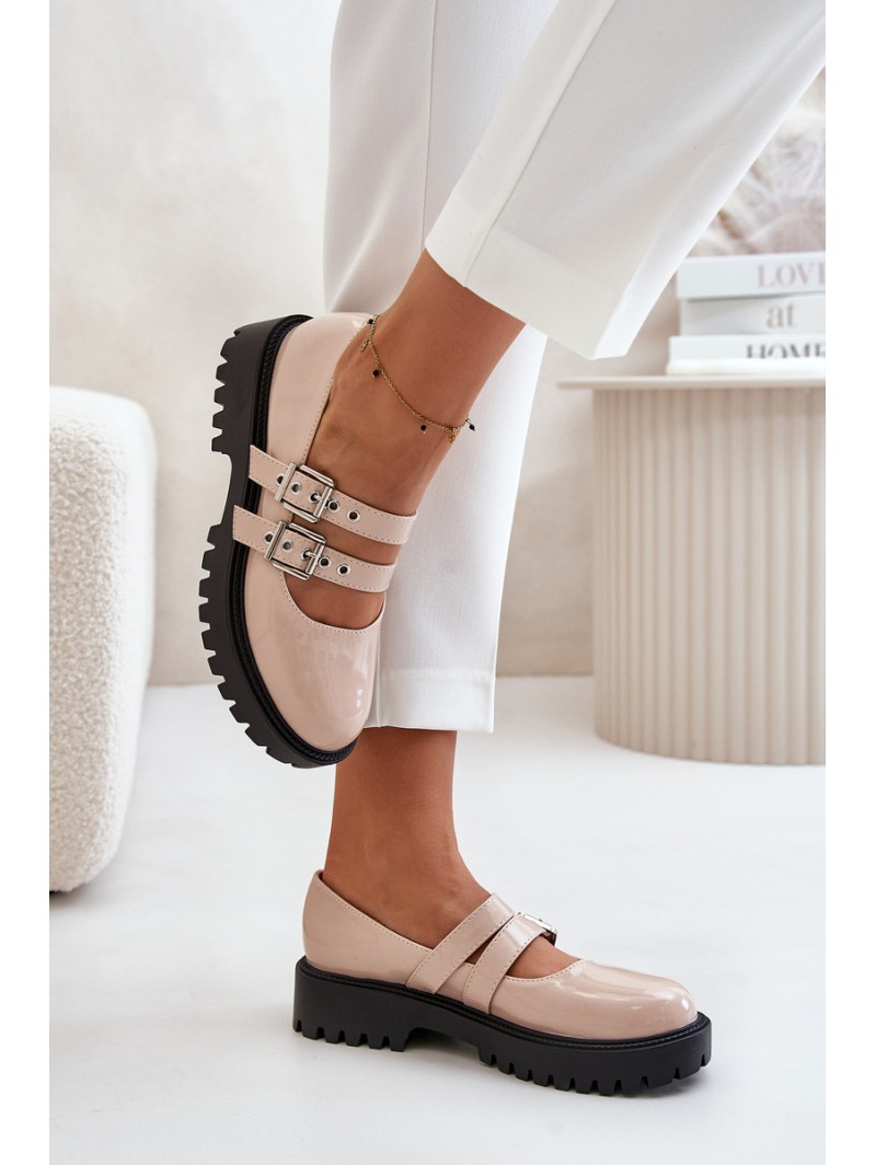 Women's Patent Shoes With Straps Beige Terione