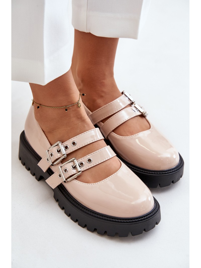Women's Patent Shoes With Straps Beige Terione