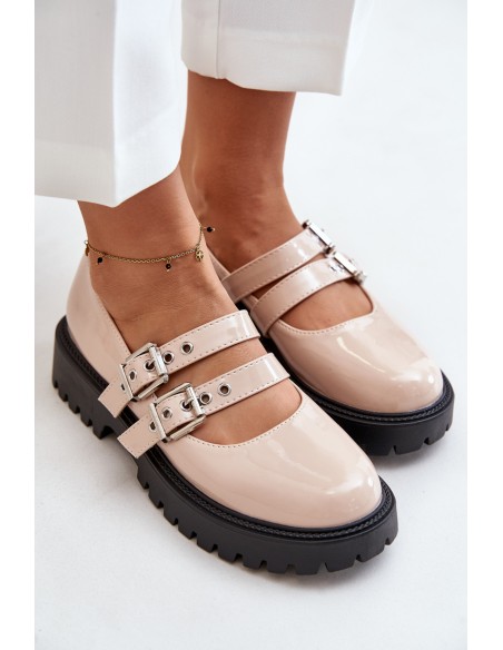Women's Patent Shoes With Straps Beige Terione