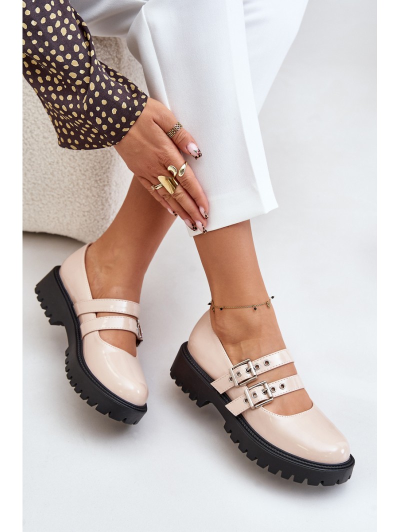 Women's Patent Shoes With Straps Beige Terione