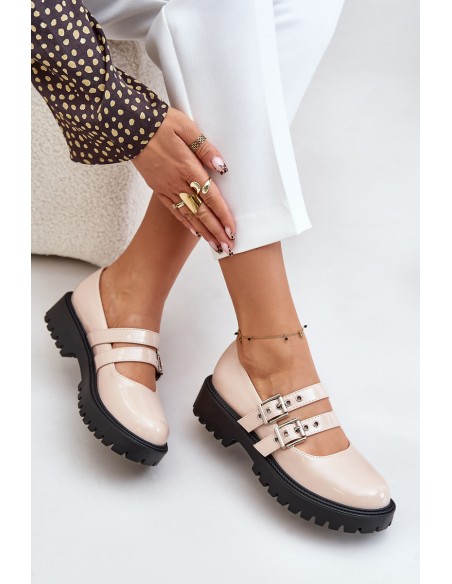 Women's Patent Shoes With Straps Beige Terione