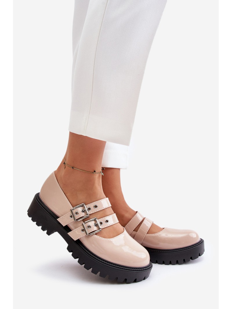 Women's Patent Shoes With Straps Beige Terione