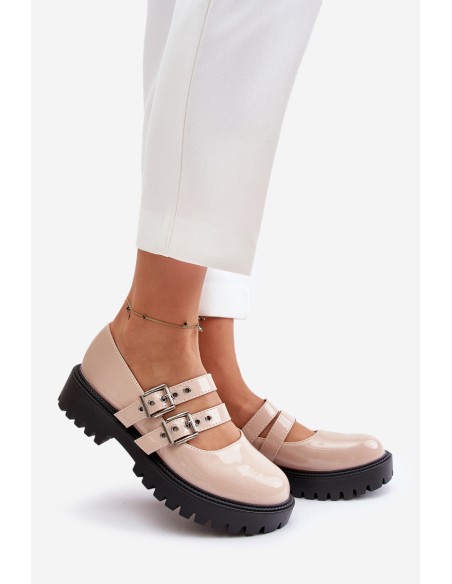 Women's Patent Shoes With Straps Beige Terione