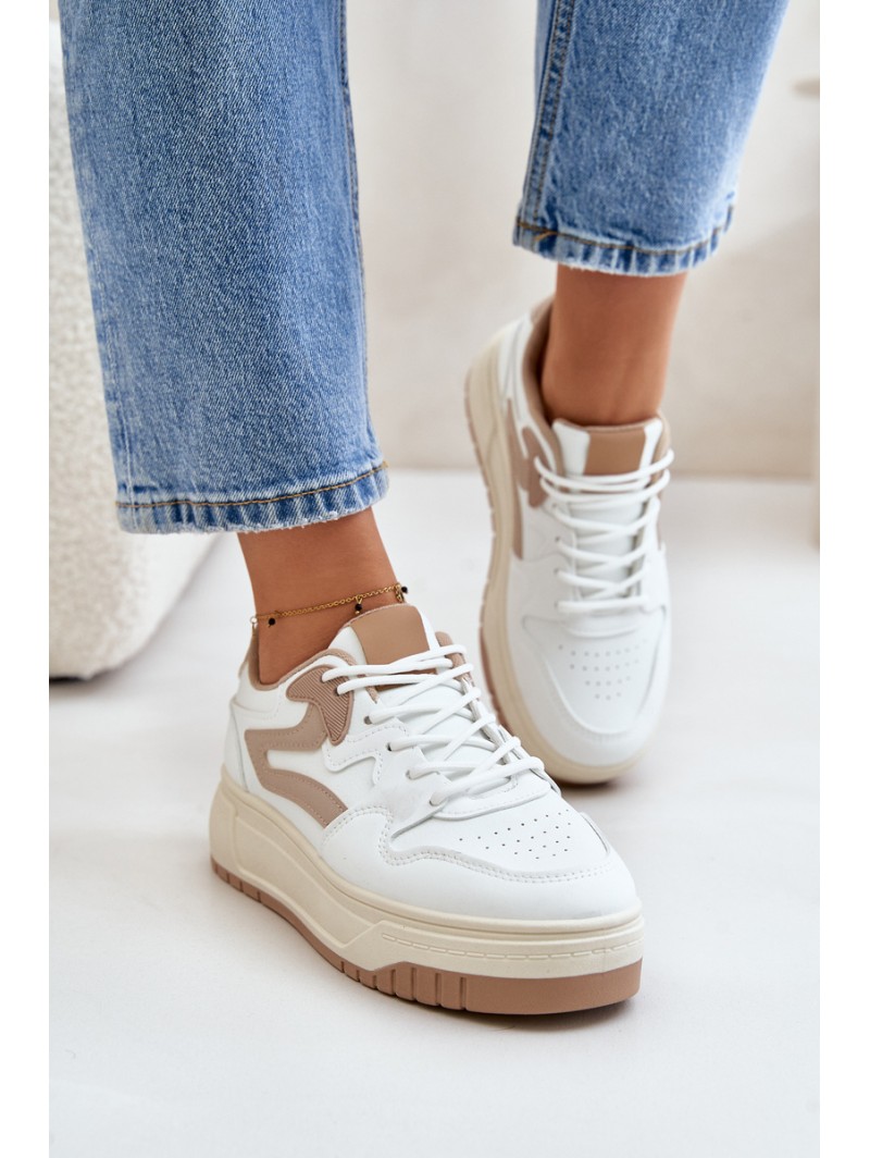 Women's Leather Sport Shoes On Massive Platform Beige Belisso