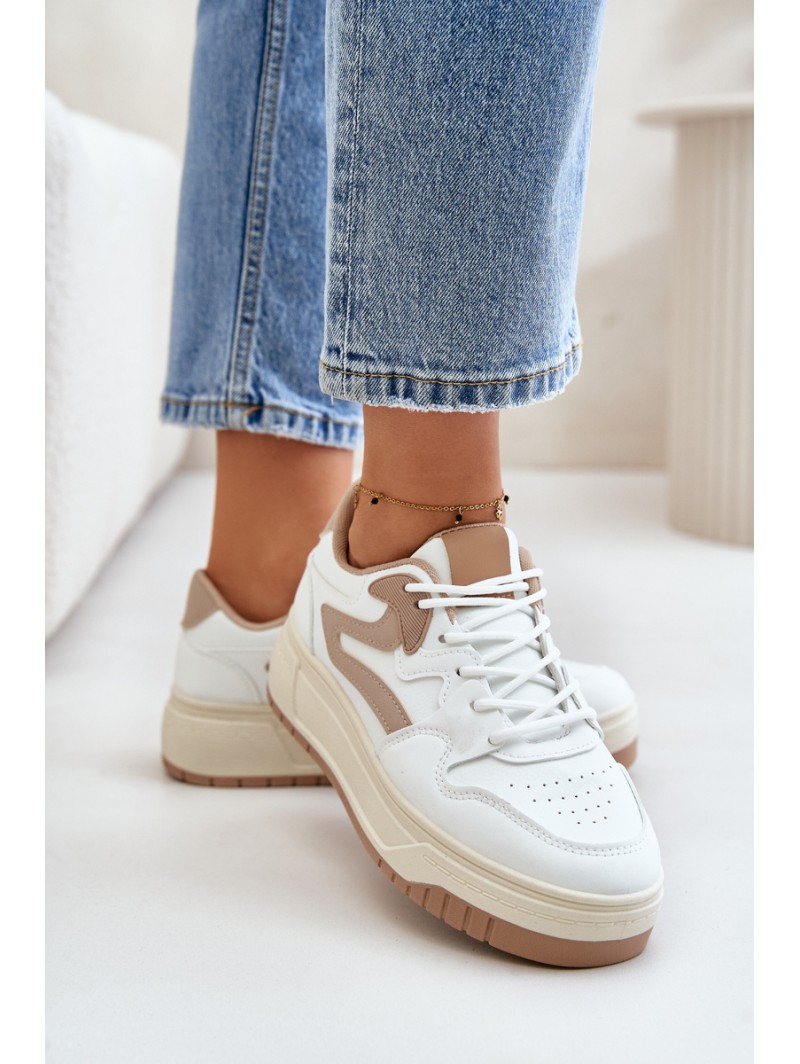 Women's Leather Sport Shoes On Massive Platform Beige Belisso