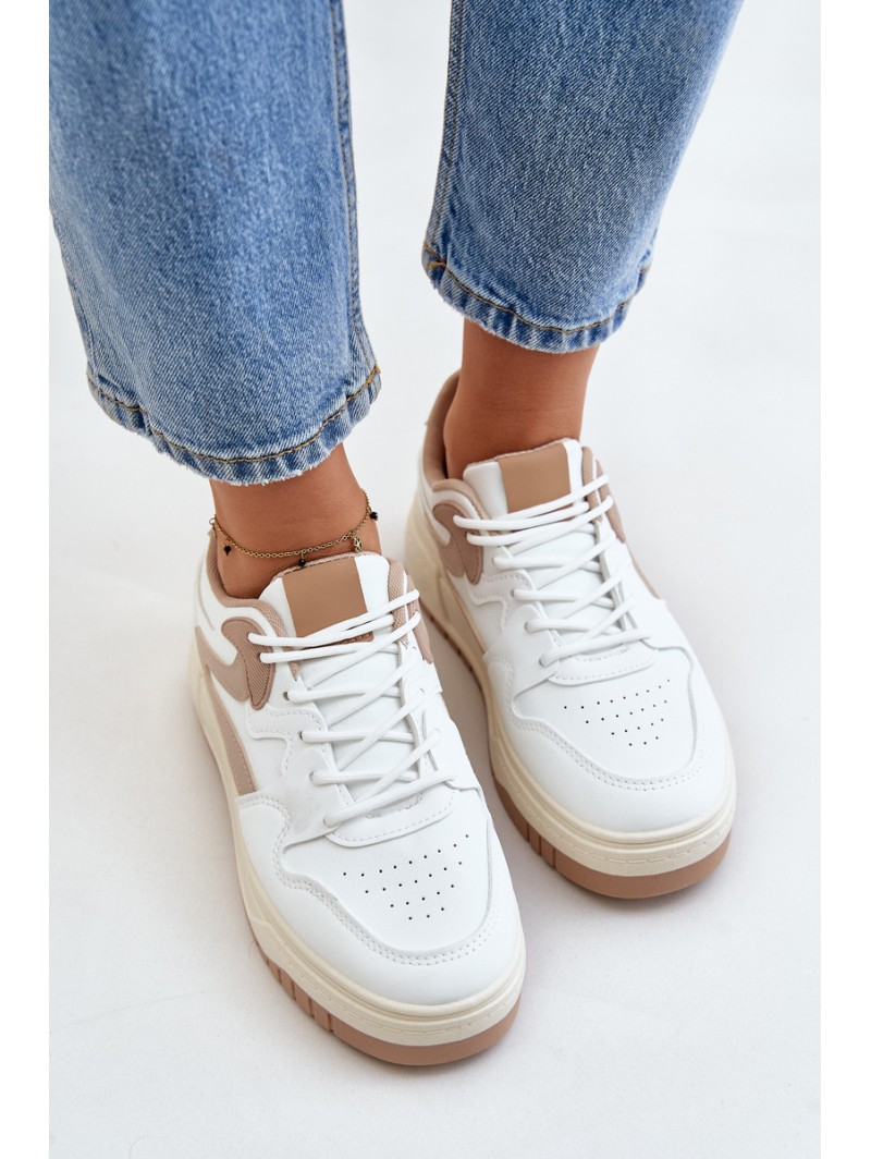 Women's Leather Sport Shoes On Massive Platform Beige Belisso