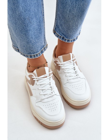 Women's Leather Sport Shoes On Massive Platform Beige Belisso