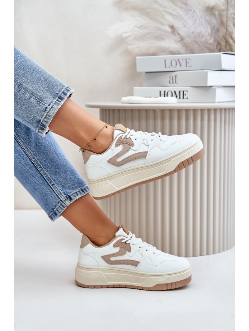 Women's Leather Sport Shoes On Massive Platform Beige Belisso