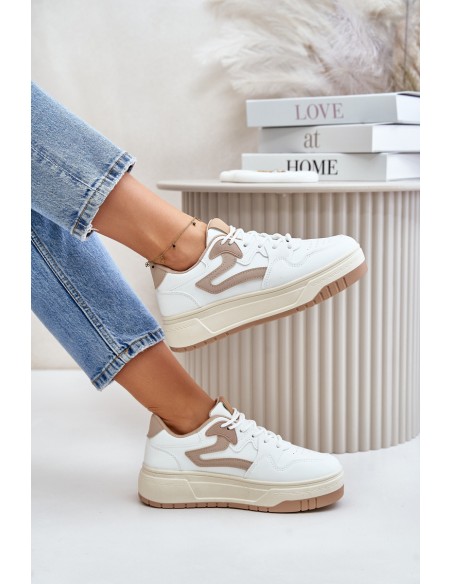 Women's Leather Sport Shoes On Massive Platform Beige Belisso