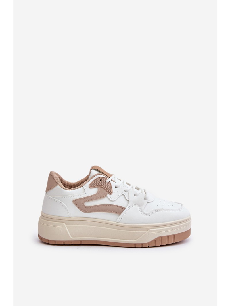 Women's Leather Sport Shoes On Massive Platform Beige Belisso