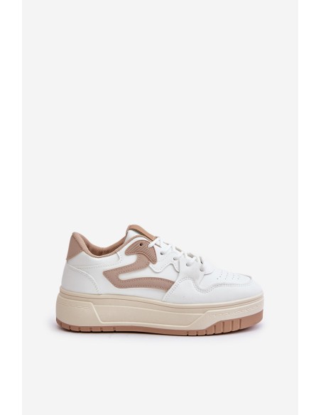 Women's Leather Sport Shoes On Massive Platform Beige Belisso
