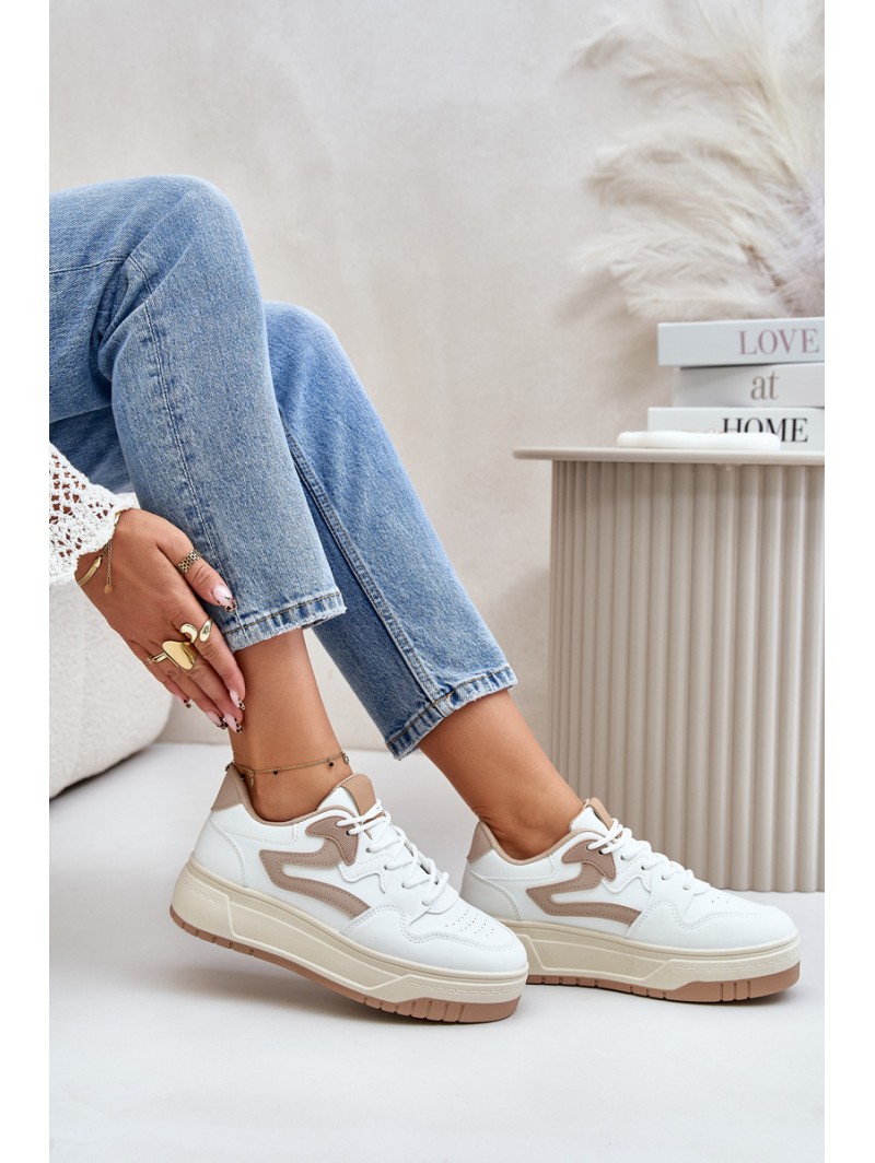 Women's Leather Sport Shoes On Massive Platform Beige Belisso