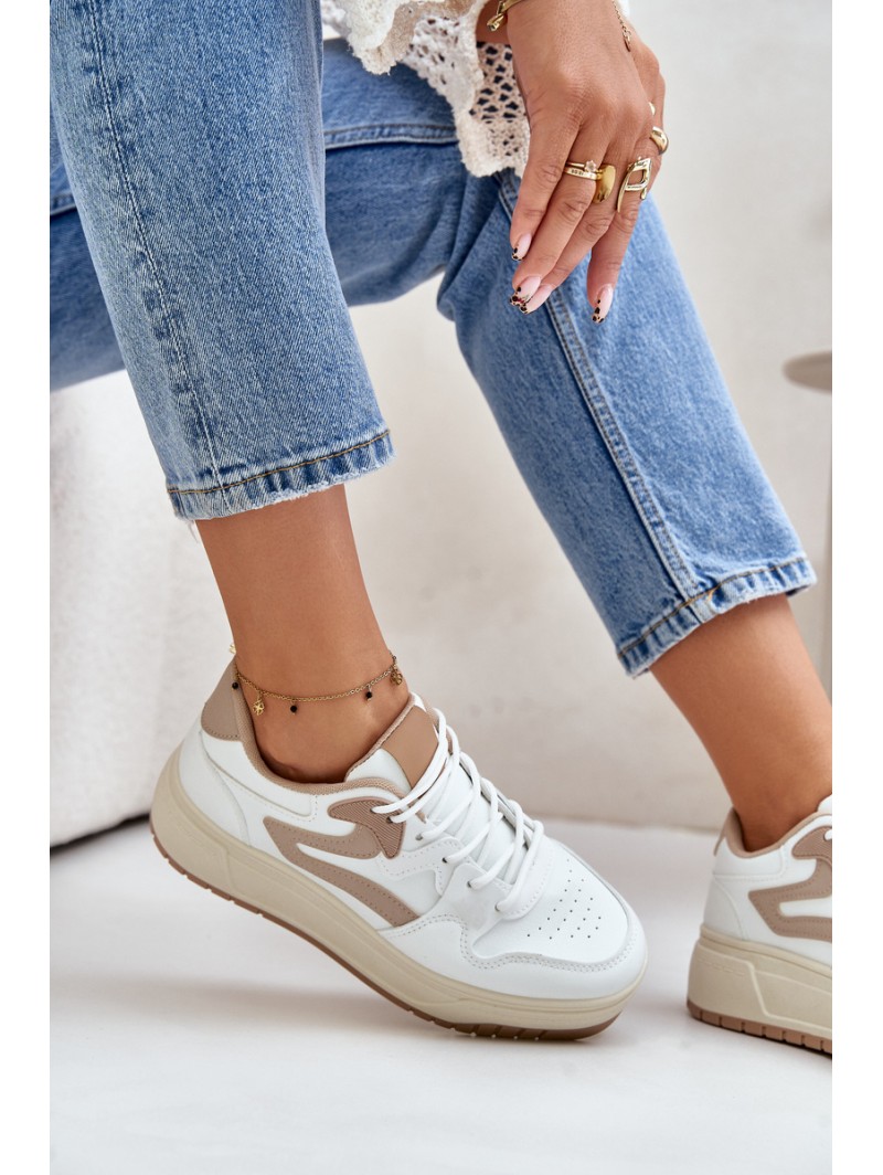 Women's Leather Sport Shoes On Massive Platform Beige Belisso