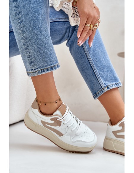 Women's Leather Sport Shoes On Massive Platform Beige Belisso