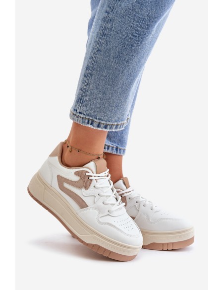 Women's Leather Sport Shoes On Massive Platform Beige Belisso