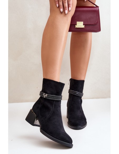 Warm Women's Ankle Boots On Low Heel With Decorative Straps D&A MR880-027 Black