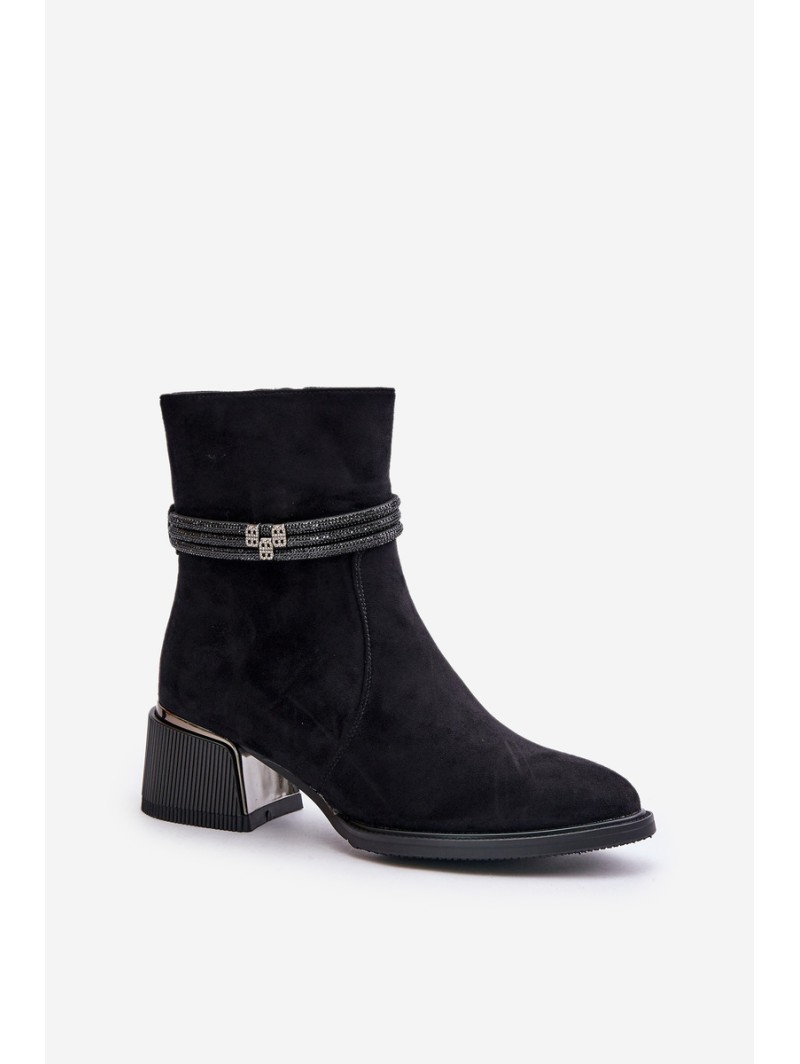 Warm Women's Ankle Boots On Low Heel With Decorative Straps D&A MR880-027 Black