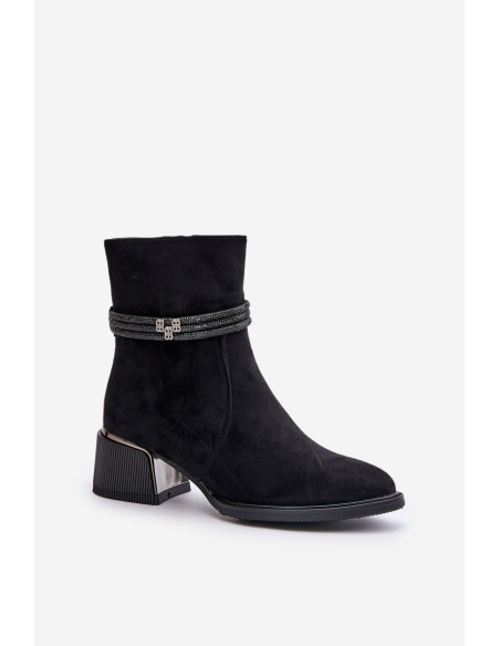 Warm Women's Ankle Boots On Low Heel With Decorative Straps D&A MR880-027 Black
