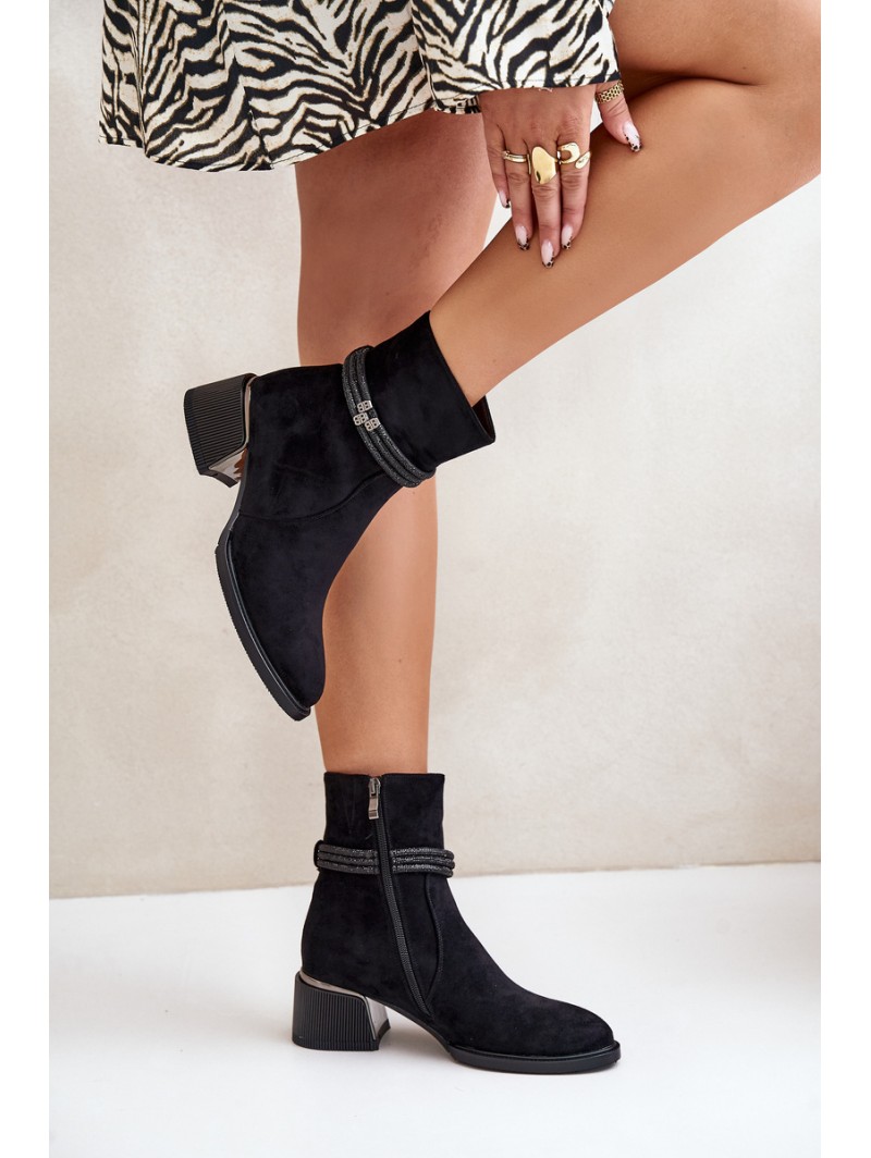 Warm Women's Ankle Boots On Low Heel With Decorative Straps D&A MR880-027 Black