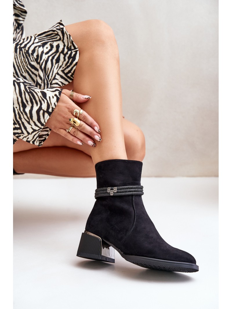 Warm Women's Ankle Boots On Low Heel With Decorative Straps D&A MR880-027 Black
