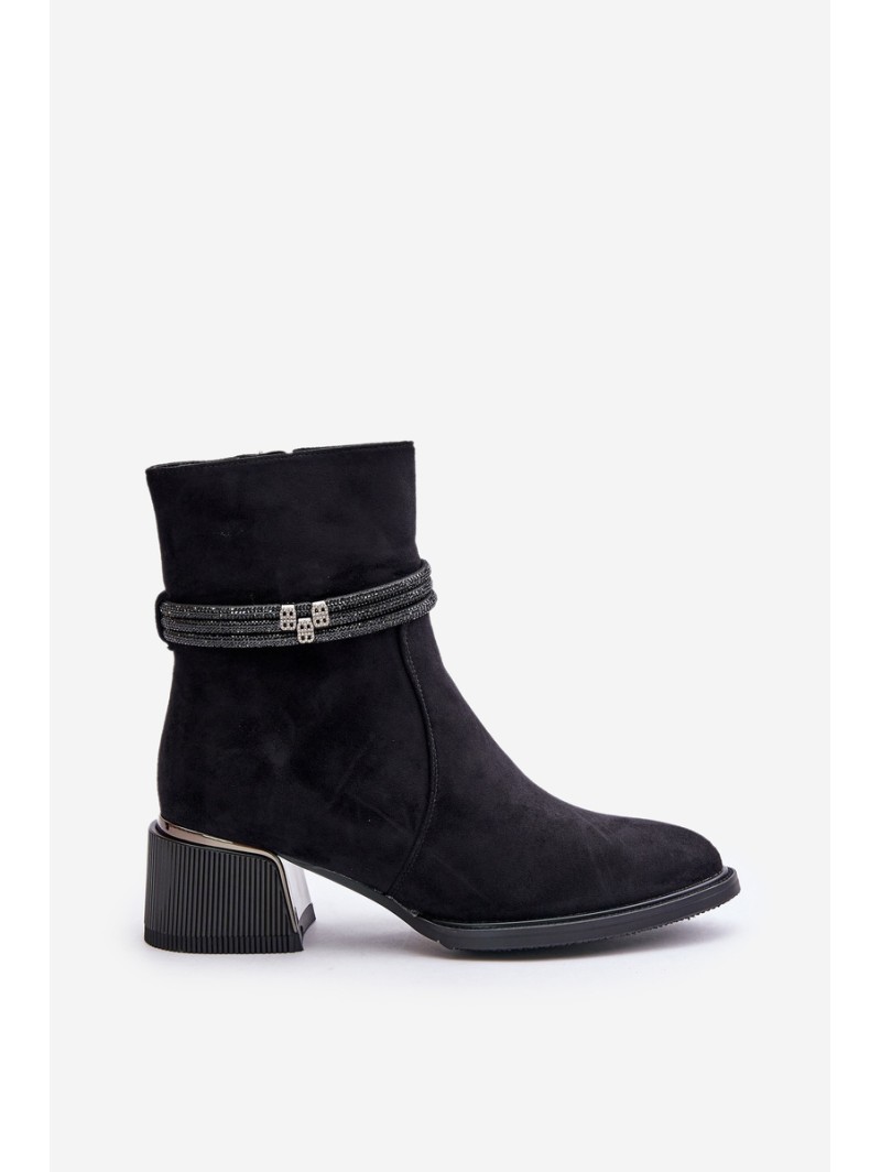 Warm Women's Ankle Boots On Low Heel With Decorative Straps D&A MR880-027 Black
