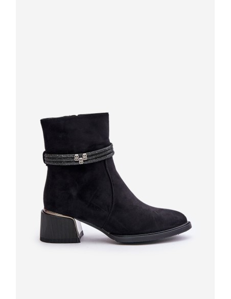 Warm Women's Ankle Boots On Low Heel With Decorative Straps D&A MR880-027 Black