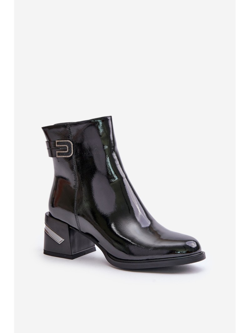 Lacquered Heeled Ankle Boots Insulated Black MR880-093