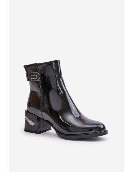 Lacquered Heeled Ankle Boots Insulated Black MR880-093