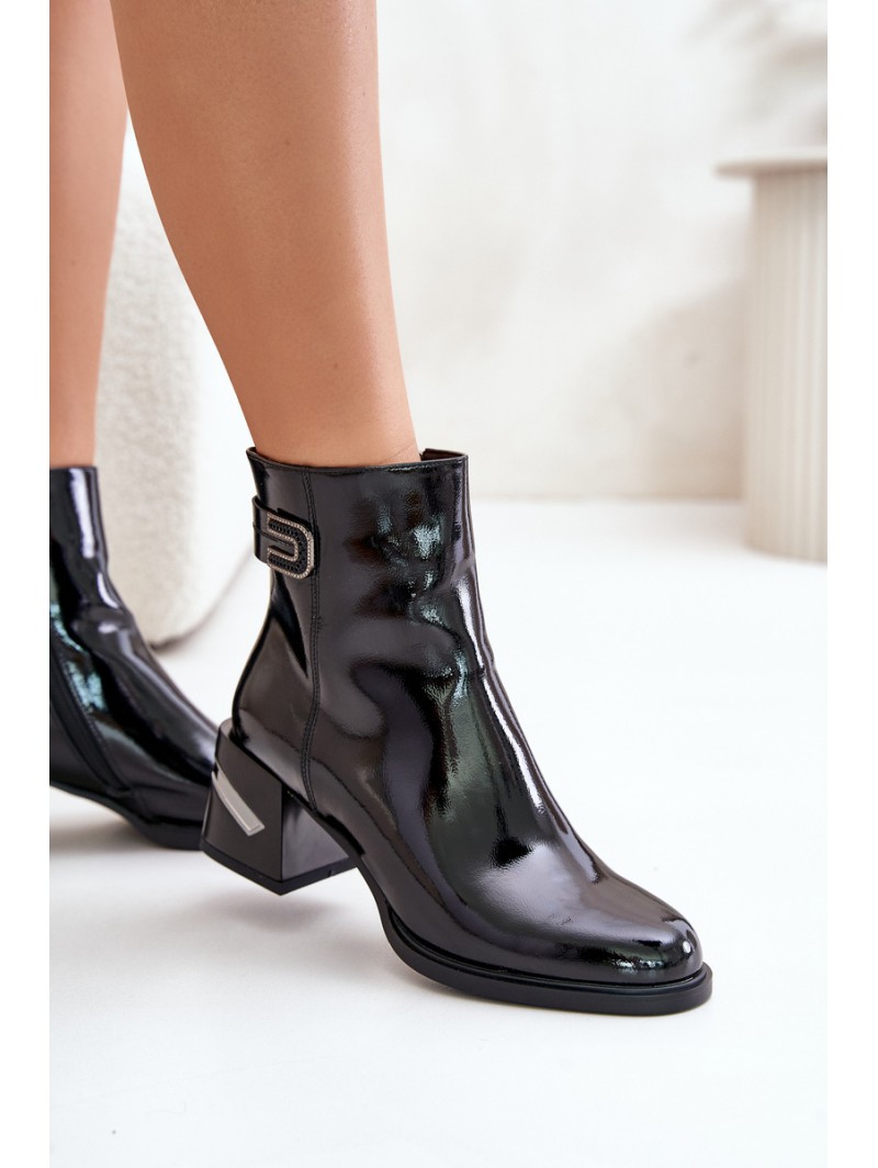 Lacquered Heeled Ankle Boots Insulated Black MR880-093