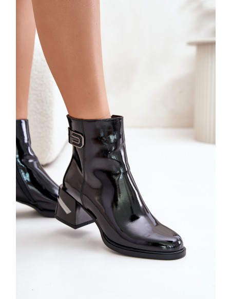 Lacquered Heeled Ankle Boots Insulated Black MR880-093