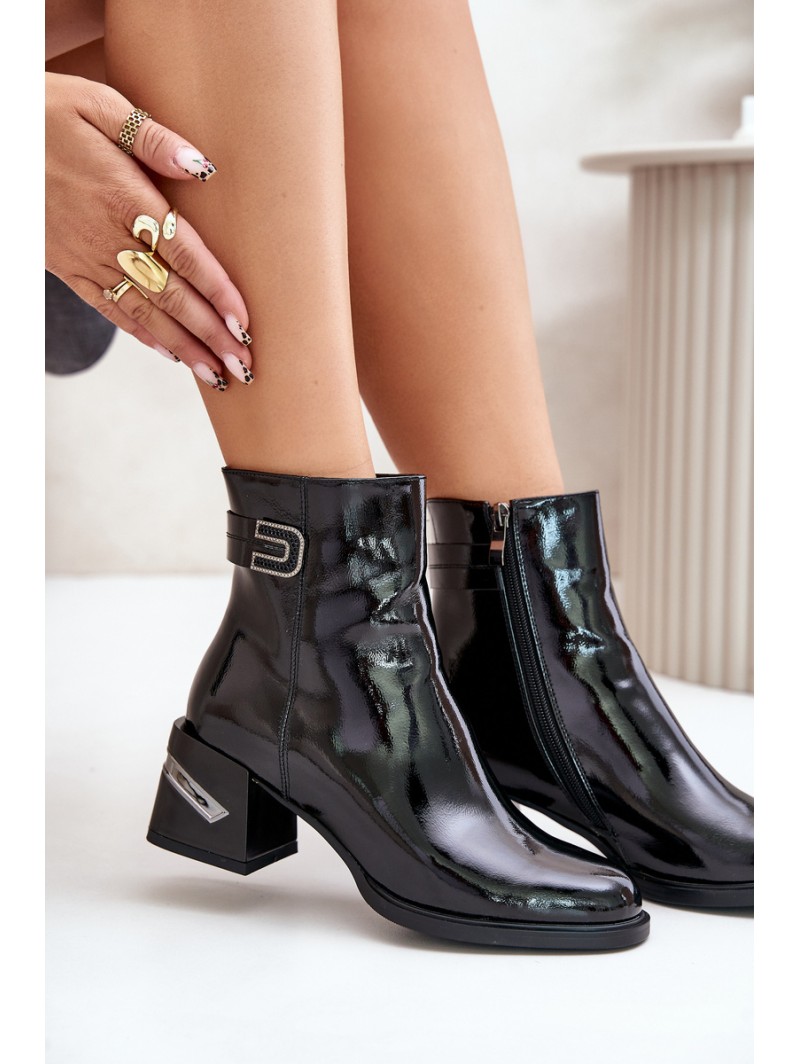 Lacquered Heeled Ankle Boots Insulated Black MR880-093