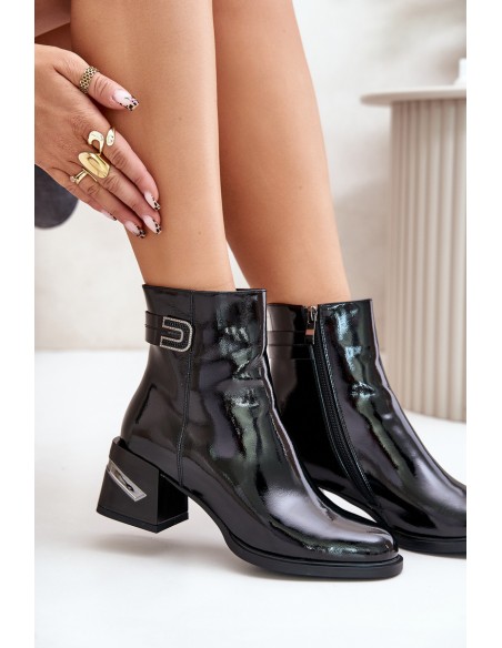 Lacquered Heeled Ankle Boots Insulated Black MR880-093