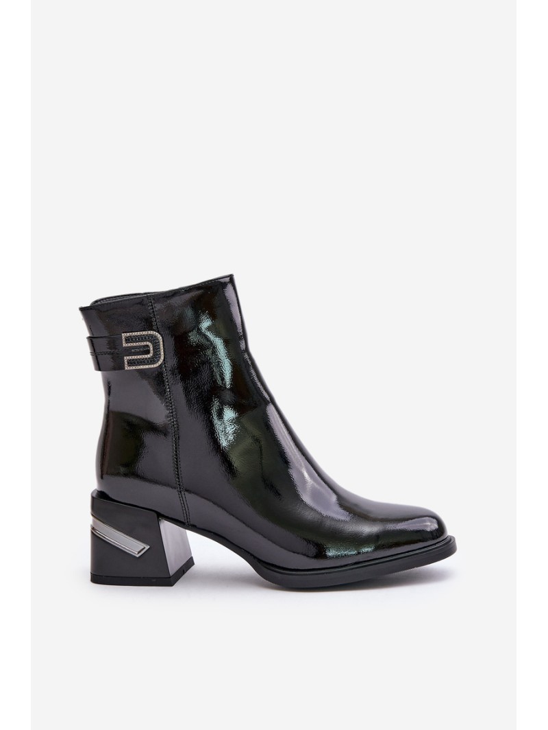 Lacquered Heeled Ankle Boots Insulated Black MR880-093