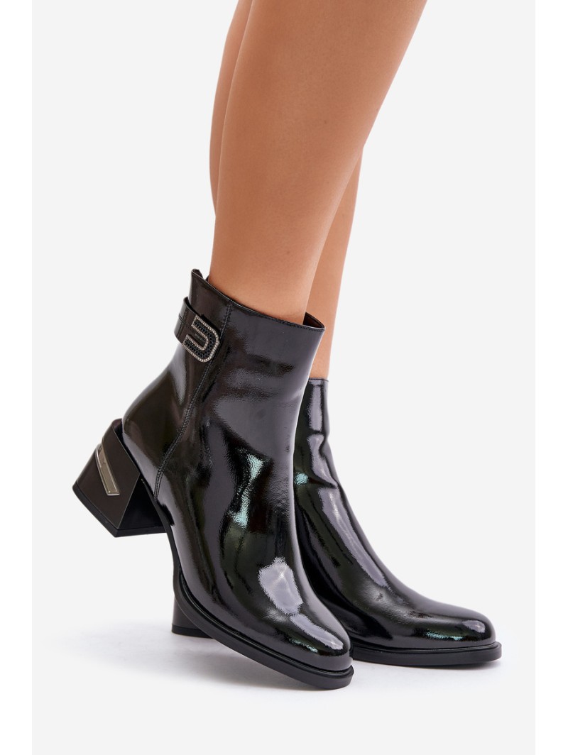 Lacquered Heeled Ankle Boots Insulated Black MR880-093