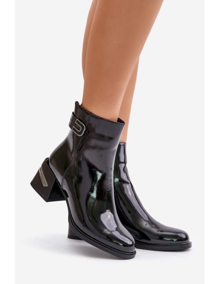Lacquered Heeled Ankle Boots Insulated Black MR880-093