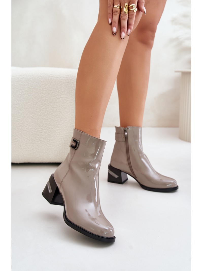 Lacquered Heeled Ankle Boots Insulated MR880-093 Gray