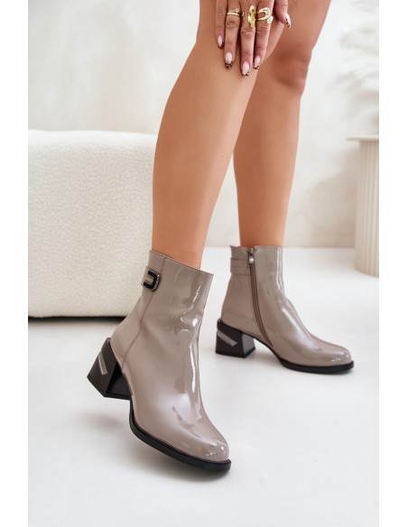 Lacquered Heeled Ankle Boots Insulated MR880-093 Gray