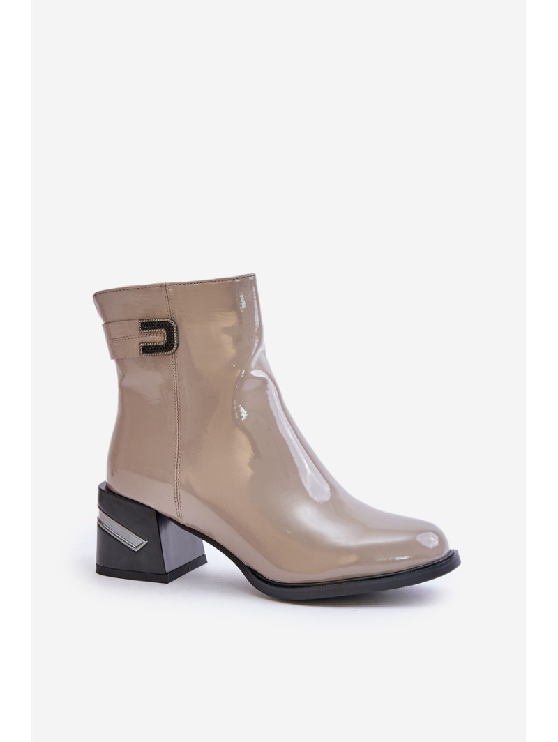 Lacquered Heeled Ankle Boots Insulated MR880-093 Gray