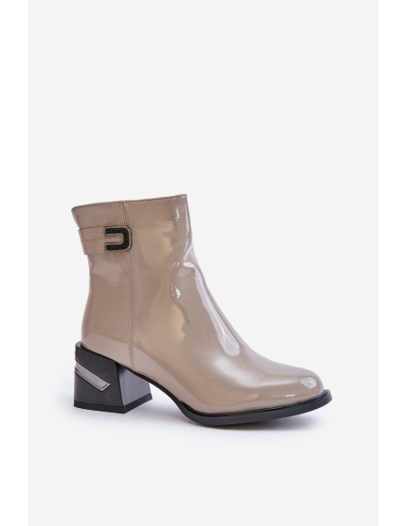 Lacquered Heeled Ankle Boots Insulated MR880-093 Gray