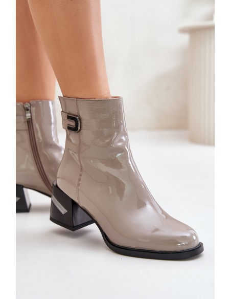 Lacquered Heeled Ankle Boots Insulated MR880-093 Gray