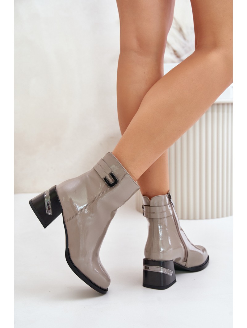 Lacquered Heeled Ankle Boots Insulated MR880-093 Gray