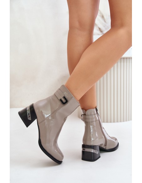 Lacquered Heeled Ankle Boots Insulated MR880-093 Gray