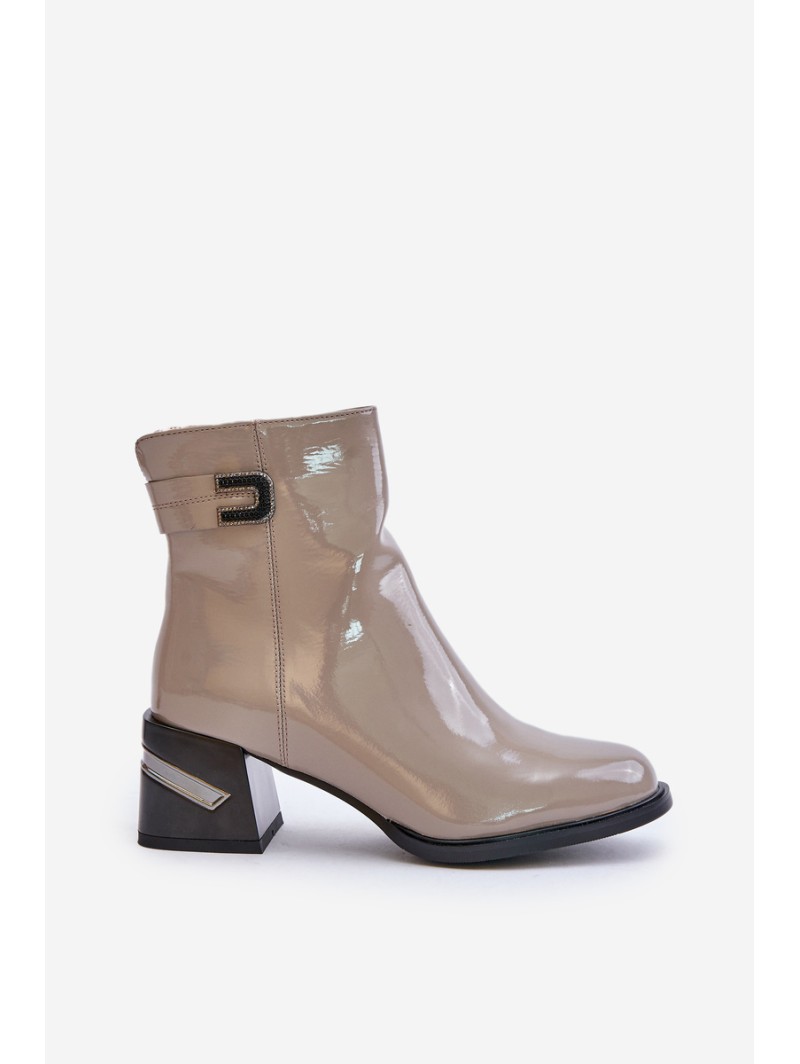 Lacquered Heeled Ankle Boots Insulated MR880-093 Gray