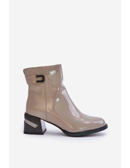 Lacquered Heeled Ankle Boots Insulated MR880-093 Gray