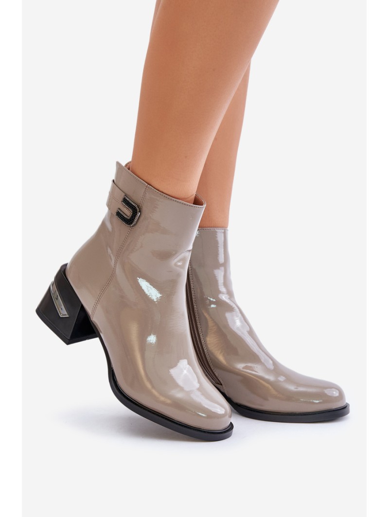 Lacquered Heeled Ankle Boots Insulated MR880-093 Gray