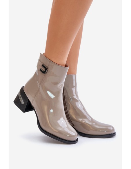 Lacquered Heeled Ankle Boots Insulated MR880-093 Gray