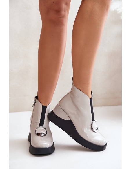 Lacquered Wedge Ankle Boots Insulated D&A MR880-136 Light Gray