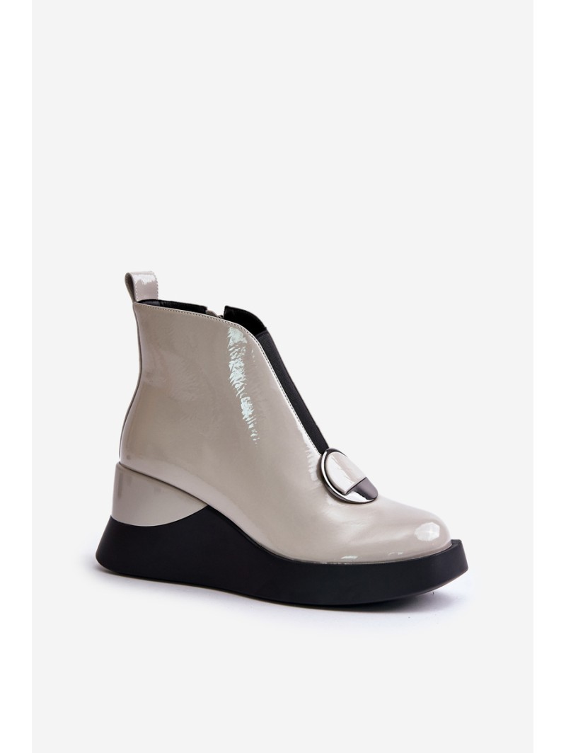 Lacquered Wedge Ankle Boots Insulated D&A MR880-136 Light Gray