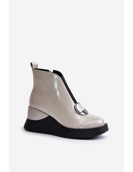 Lacquered Wedge Ankle Boots Insulated D&A MR880-136 Light Gray